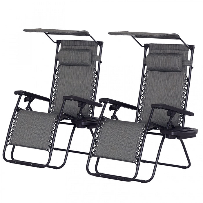 Chaise Longue Pliante 2 Pieces Avec Auvent De Protection, Gris Fonce