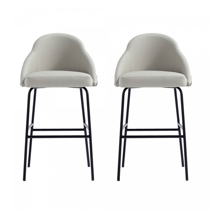 Tabouret de bar moderne en metal et tissu Gracie, gris pierre et noir - Lot de 2