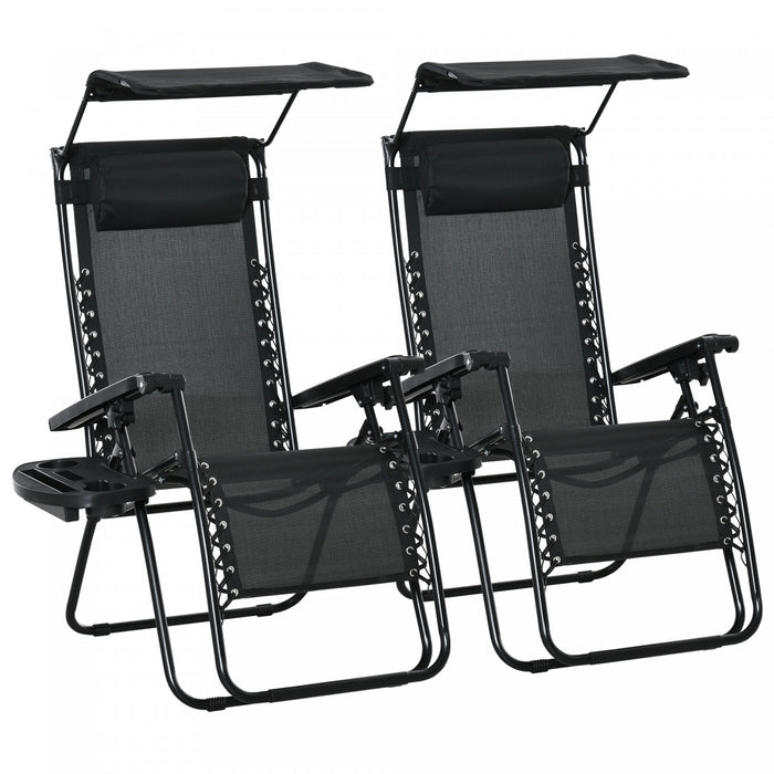 Chaise Longue Pliable 2 Pieces Outsunny Avec Auvent, Noire