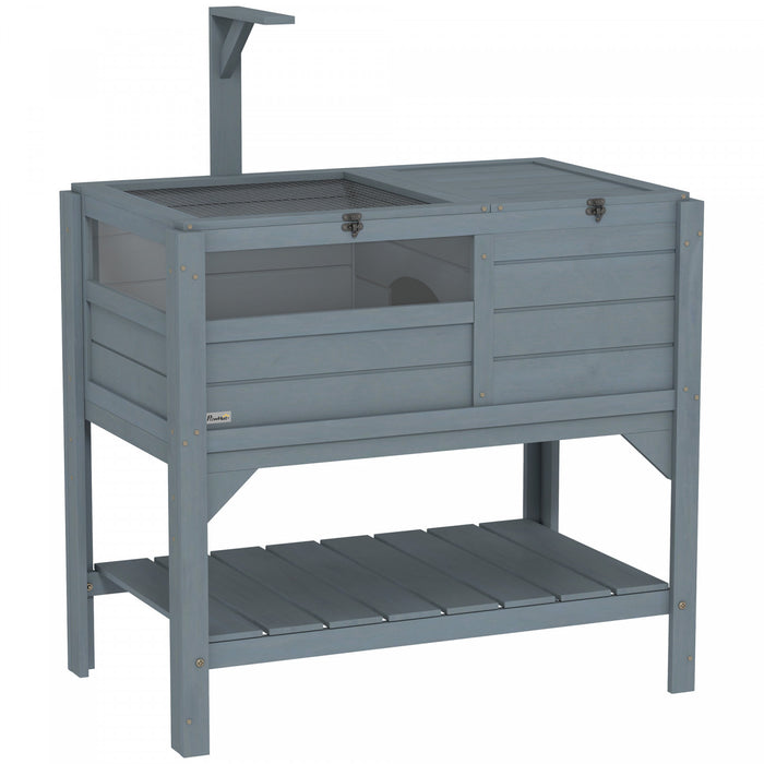 Pawhut Maison De Tortue En Bois Avec Etagere, Enclos Pour Tortues Pour Petits Animaux Avec Cadre De Support Leger, Cage A Reptiles Avec Plateau, 33\" L X 20\" W X 41\" H