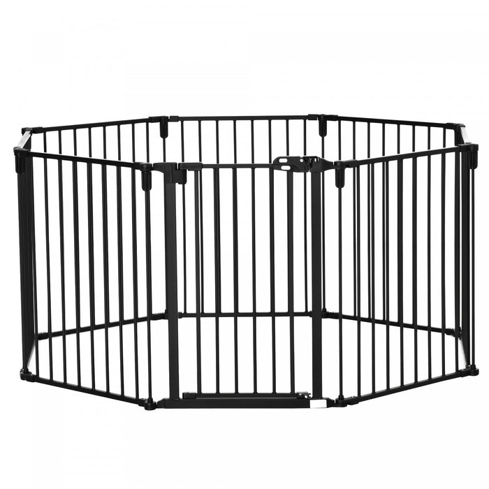 Pawhut Barriere De Securite Pour Animaux Pliable Extensible Modulable 8 Panneaux Avec Porte 190\"l X 0.75\"l X 30\"h Acier Noir