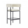 Tabouret de comptoir contemporain Onda en cuir vegetalien et metal, coloris ivoire