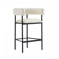 Tabouret de comptoir contemporain Onda en cuir vegetalien et metal, coloris ivoire
