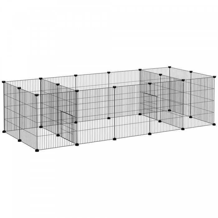 Pawhut Cage Pour Petits Animaux A 18 Panneaux, Parc Pour Animaux De Compagnie Avec Portes, Cage Pour Cochon D'inde, Cour Metallique Portable Pour Herissons A L'interieur, 69\" X 28\" X 18\"