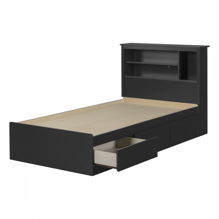 Vito Ensemble Lit Matelot Avec Tete De Lit Bibliotheque Noir Solide, De Meubles South Shore