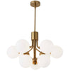 Lustre Amanda de Dainolite en verre blanc opale, avec fini laiton vieilli et 9 ampoules
