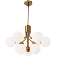Lustre Amanda de Dainolite en verre blanc opale, avec fini laiton vieilli et 9 ampoules