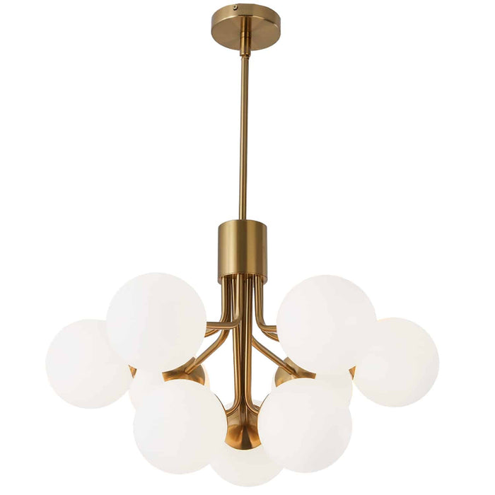 Lustre Amanda de Dainolite en verre blanc opale, avec fini laiton vieilli et 9 ampoules