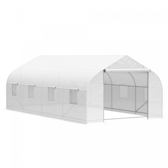 Outsunny 20x10x7ft Walk-in Steeple Greenhouse Outdoor Backyard Plant Seed Growth Tunnel Shed Maison Chaleureuse Avec 2 Voies D'ancrage Blanc