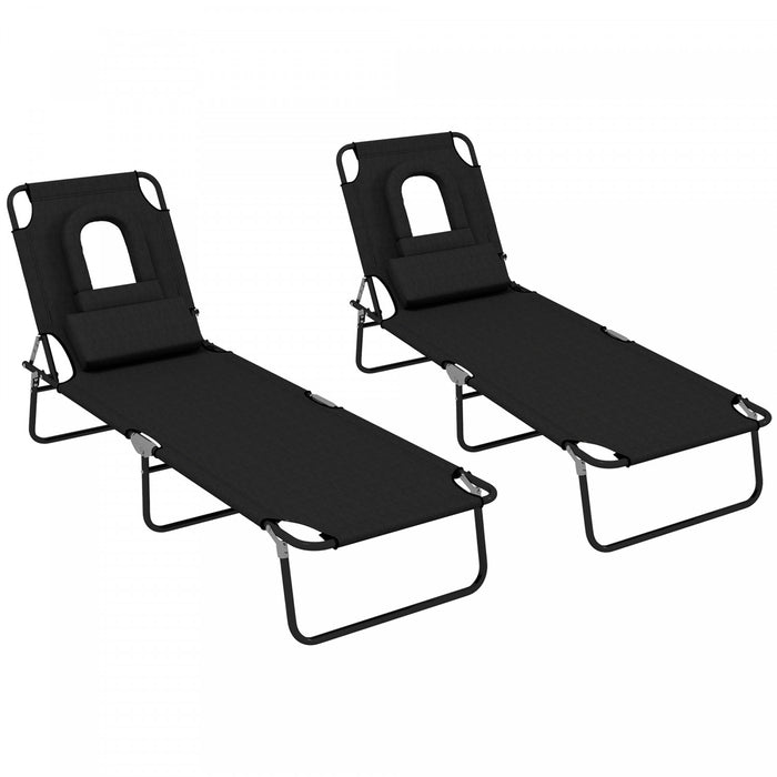 Outsunny 2pcs Chaise Longue Reglable, Chaise Longue Pliante Pour Le Jardin