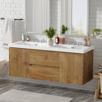 Ethan meuble de salle de bain double vasque 59,3 pouces avec rangement a fermeture douce, bois