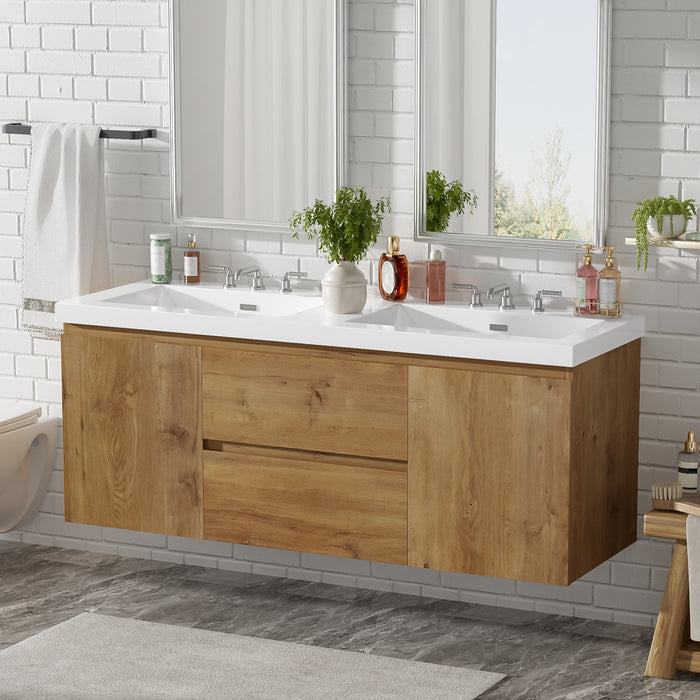 Ethan meuble de salle de bain double vasque 59,3 pouces avec rangement a fermeture douce, bois