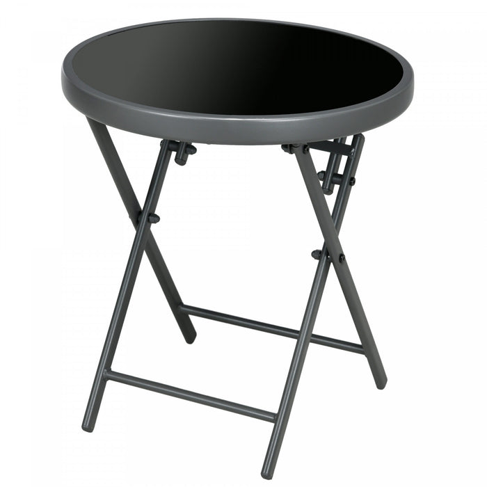 Outsunny Table Pliante D'exterieur 18\" Avec Plateau En Verre Trempe, Gris