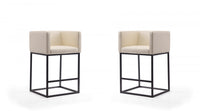  Tabouret de comptoir Embassy style milieu du siecle en metal et tissu creme - Lot de 2