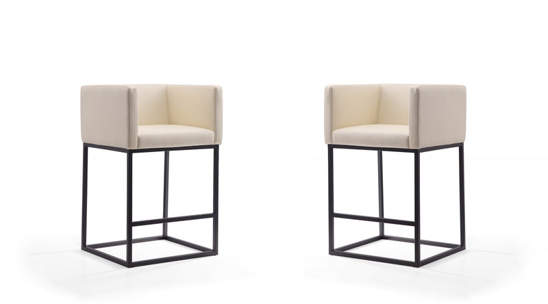 Tabouret de comptoir Embassy style milieu du siecle en metal et tissu creme - Lot de 2