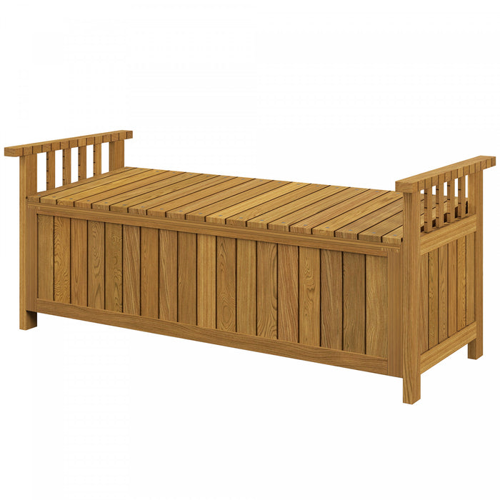Outsunny Banc d'exterieur en bois coffre de rangement de 49 gallons, marron