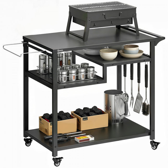 Outsunny Meuble a Barbecue Exterieur, Table pour Four a Pizza a Trois Etageres, Noir