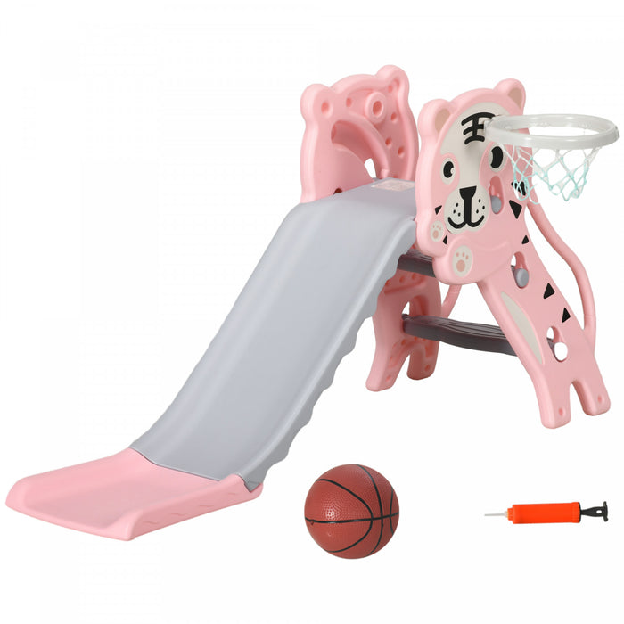 Qaba Toboggan 2 En 1 Pour Interieur, Toboggan Pour Enfants Facile A Installer Pour Tout-petits De 18 A 36 Mois, Toboggan Pour Bebe Avec Panier De Basket, Rose