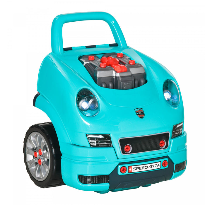 Qaba Ensemble De Jouets De Moteur De Camion Pour Enfants, Mecanicien, Atelier De Jeu De Demontage De Moteur, Comprend 61 Pieces, Volant, Klaxon, Lumiere Pour 3 A 5 Ans, Bleu Sarcelle