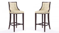 Tabouret de bar traditionnel en bois avec assise rembourree creme Fifth Avenue - Lot de 2