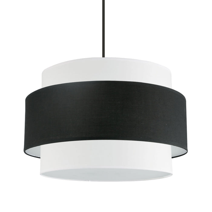 Petit lustre Priya de Dainolite avec abat-jour noir et blanc, fini noir mat et 4 ampoules