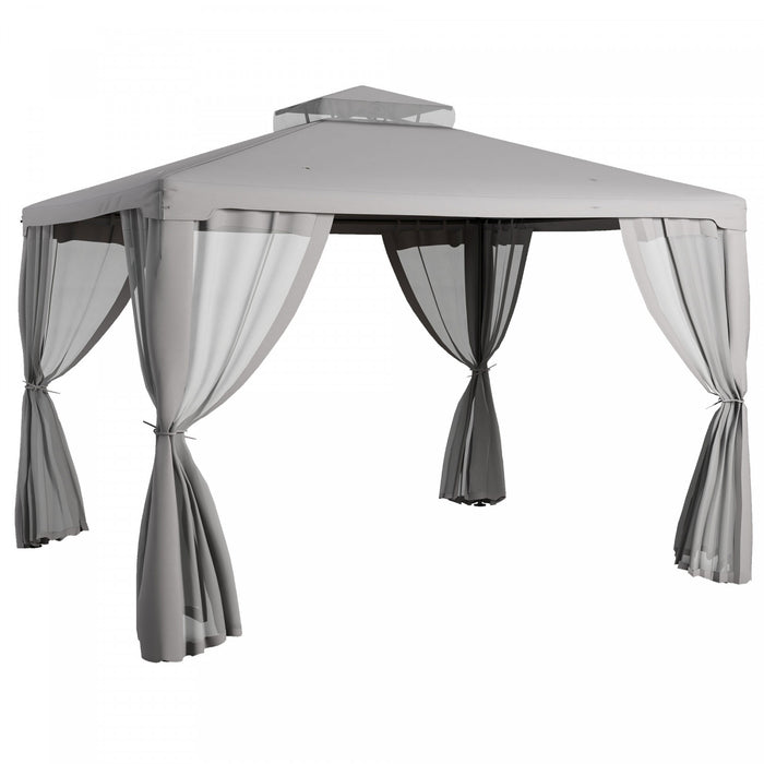 Outsunny Tente D'auvent De Pavillon De Patio De 12' Avec Filet, Gris Clair