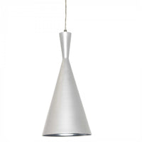 Luminaire suspendu Helsinki de Dainolite en forme de cône, avec intérieur à motif de galets argentés, fini blanc mat et 1 ampoule