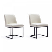 Chaise de salle a manger moderne en metal et cuir vegetalien Serena, ivoire - Lot de 2