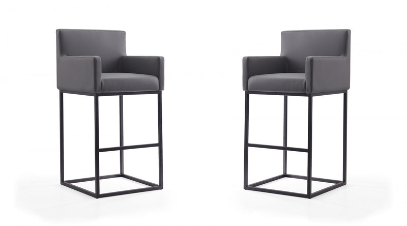 Tabouret de bar rembourre en metal gris style mid-century modern Ambassador - Lot de 2