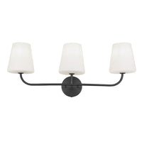 Lumière de coiffeuse Eleanor de Dainolite en verre blanc opale, avec fini noir mat et 3 ampoules