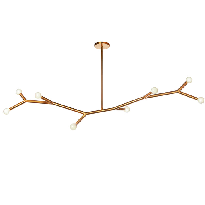Luminaire suspendu horizontal Morgan de Dainolite avec fini laiton vieilli et 8 ampoules