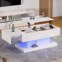  Logan table basse relevable – table avec eclairage LED et plateau extensible, blanc