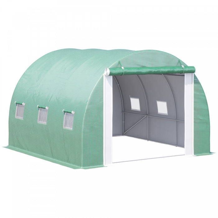 Outsunny 118\"x 118\"x 78,75\" Grande Serre En Polytunnel A Double Couverture Exterieure Avec Portes Et Fenetres A Fermeture Eclair Enroulable Pour Faire Pousser Des Plantes, Des Herbes Ou Des Fleurs