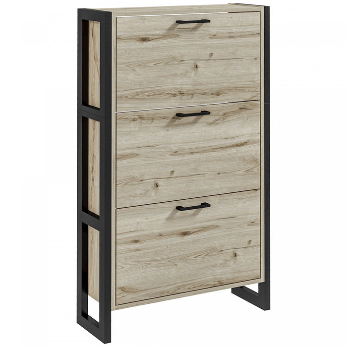 HOMCOM Armoire a chaussures avec 3 tiroirs rabattables, Noyer