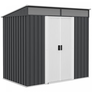Outsunny 6.5' X 4' Remise De Stockage Exterieur Avec Fondation Au Sol, Organisateur De Stockage D'outils De Jardin En Metal Verrouillable Avec Portes Coulissantes Et Events, Pelouse, Gris Charbon