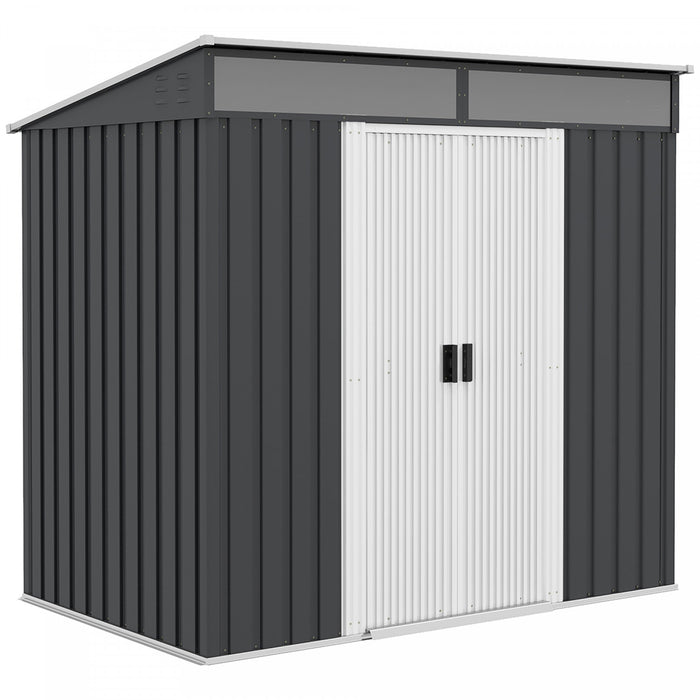 Outsunny 6.5' X 4' Remise De Stockage Exterieur Avec Fondation Au Sol, Organisateur De Stockage D'outils De Jardin En Metal Verrouillable Avec Portes Coulissantes Et Events, Pelouse, Gris Charbon