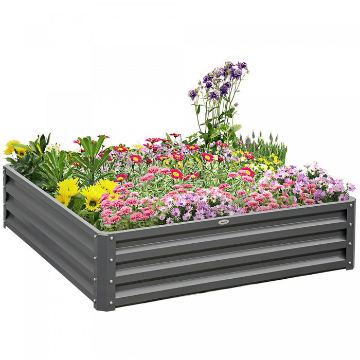 Outsunny Jardiniere Surelevee En Acier Galvanise 4 Pi X 4 Pi X 1 Pi Pour Legumes, Fleurs, Herbes, Gris Clair