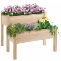 Outsunny Jardinieres Sur Pieds Carres Potagers 2 Etages Insert D'irrigation Inclus Bois Massif De Sa