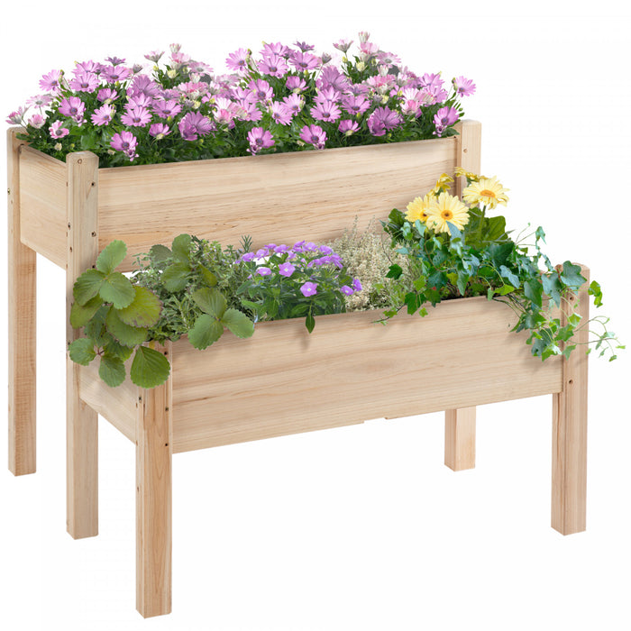 Outsunny Jardinieres Sur Pieds Carres Potagers 2 Etages Insert D'irrigation Inclus Bois Massif De Sapin Bois Naturel
