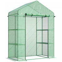Outsunny Mini Serre, Serre De Jardin Avec 4 Etageres, Porte A Enroulement
