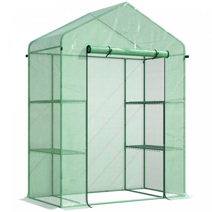 Outsunny Mini Serre, Serre De Jardin Avec 4 Etageres, Porte A Enroulement