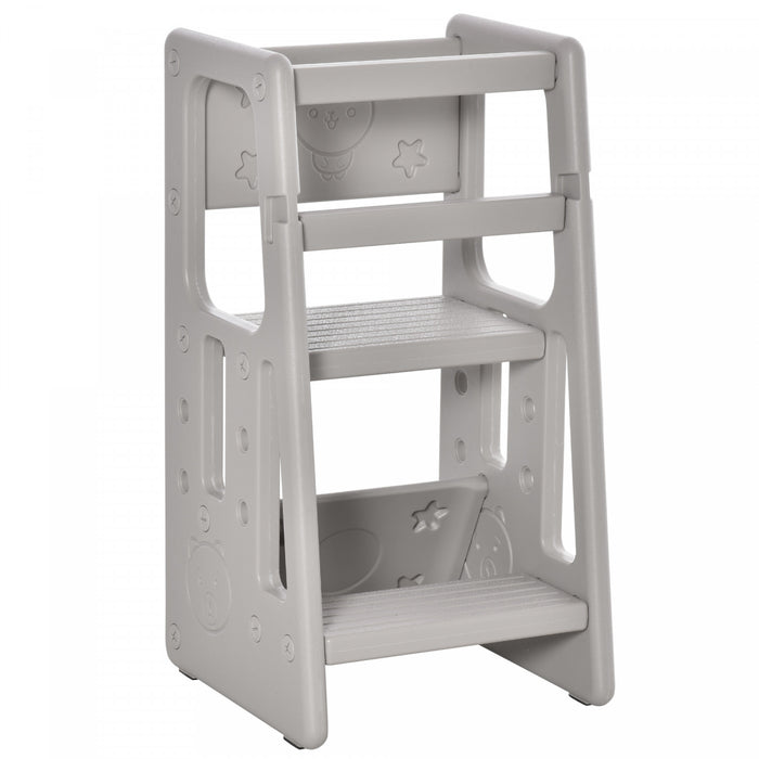 Qaba Tabouret De Cuisine Pour Tout-petits Avec Trois Hauteurs Reglables, Gris