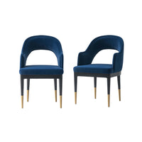 Fauteuil Carrington Moderne Glam en Velours Bleu Nuit - Lot de 2