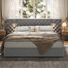 Lit de luxe rembourre en velours doux Malcolm avec tete de lit capitonnee en diamant et lampes de lecture, taille King, gris