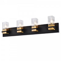 Lumière de coiffeuse Veronica de Dainolite en verre transparent, avec fini noir mat et laiton vieilli et 4 ampoules