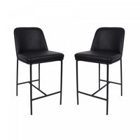 Tabouret de comptoir contemporain Loft en cuir vegetalien et metal noir - Lot de 2