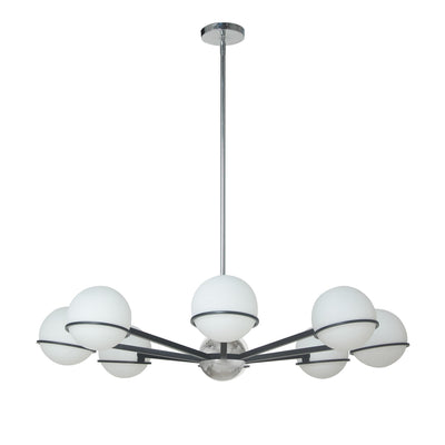 Dainolite Sofia 8 Light Chandelier Matte Black/Polished Chrome White Opal Glass Lamp|Lustre Sofia de Dainolite en verre blanc opale, avec fini noir mat et chromé poli et 8 ampoules