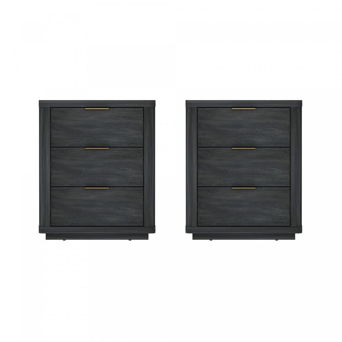 Table de nuit moderne Evelyn 20\" en gris charbon (3 tiroirs) - Lot de 2