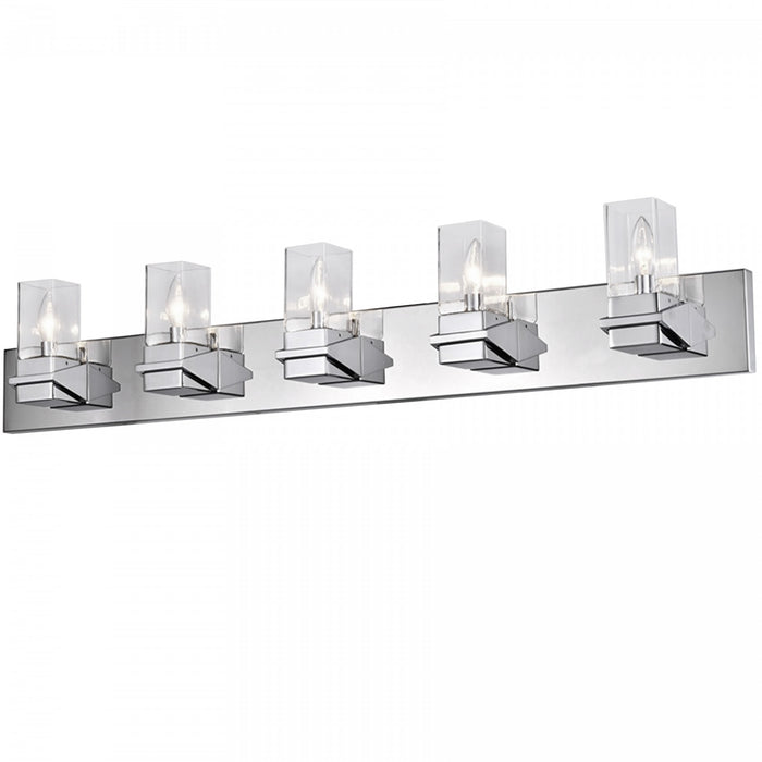 Lumière de coiffeuse Veronica de Dainolite en verre transparent, fini chromé poli et 5 ampoules