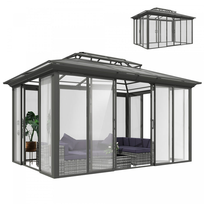 Outsunny Tonnelle de Jardin 3x4m en Aluminium avec Toit Rigide, Gris Fonce